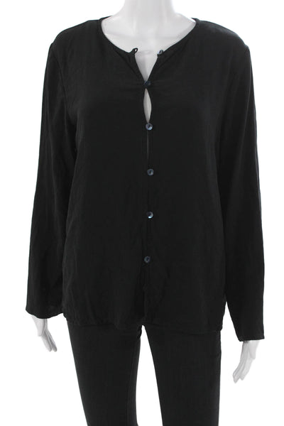 Eileen Fisher Women Silk Black Basic Round Neck Long Sleeve Blouse Size S