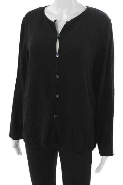 Eileen Fisher Women Silk Black Basic Round Neck Long Sleeve Blouse Size S