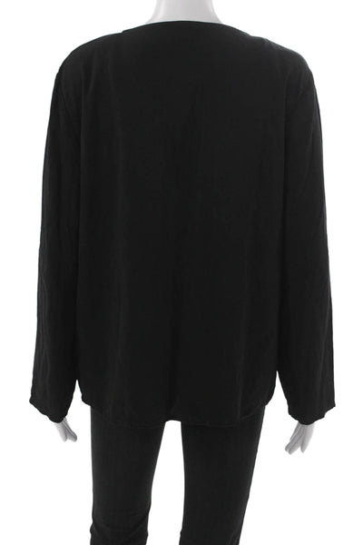 Eileen Fisher Women Silk Black Basic Round Neck Long Sleeve Blouse Size S