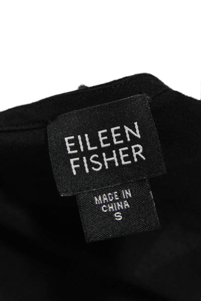 Eileen Fisher Women Silk Black Basic Round Neck Long Sleeve Blouse Size S