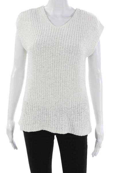 Eileen Fisher Women Basic White V-Neck Short Sleeve T-Shirt Size L