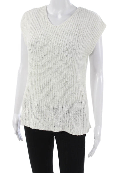 Eileen Fisher Women Basic White V-Neck Short Sleeve T-Shirt Size L