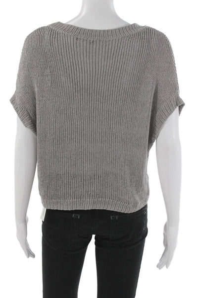 Vince Womens Pullover Sweater Gray Round Neck Short Sleeve Polyester Size S