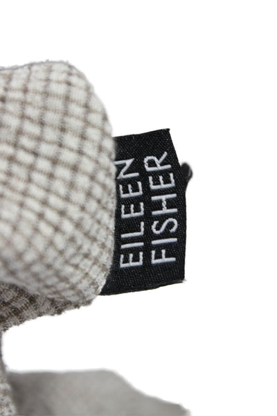 Eileen Fisher Women Beige Check Collared Button-Up 3/4 Sleeve Rayon Top Size M