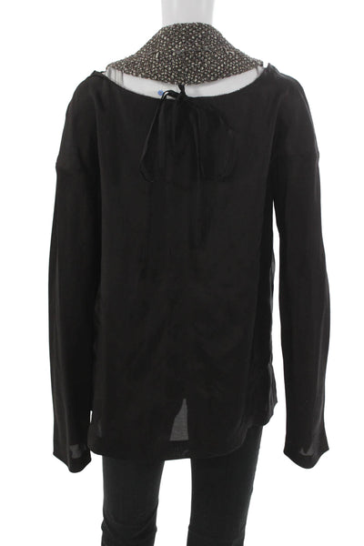 Marni Womens Blouse Black Round Neck Pullover Nylon Long Sleeve Size 42