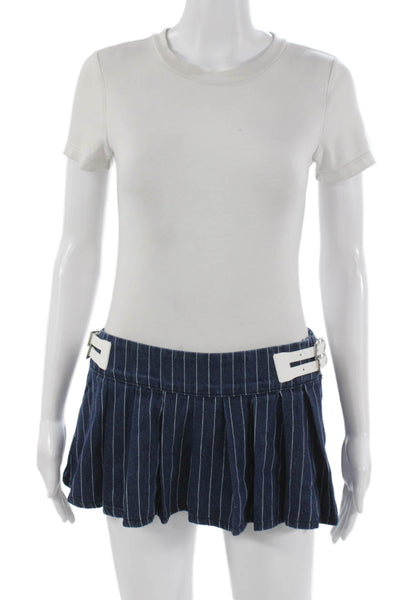 Edikted Women Mini Striped Cotton Skirt Blue Zip Size S