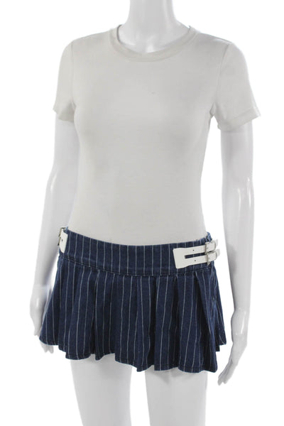 Edikted Women Mini Striped Cotton Skirt Blue Zip Size S