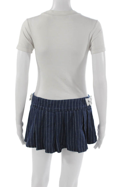 Edikted Women Mini Striped Cotton Skirt Blue Zip Size S