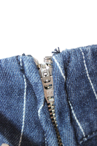 Edikted Women Mini Striped Cotton Skirt Blue Zip Size S