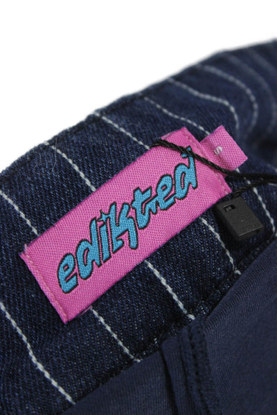 Edikted Women Mini Striped Cotton Skirt Blue Zip Size S