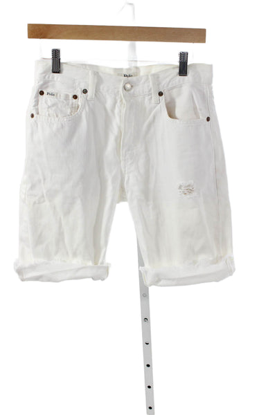 Polo Ralph Lauren Womens Boyfriend White Cotton Button Shorts Size 26