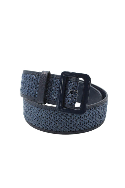 J. Mclaughlin Womens Leather Straw Trim Wide Buckle Belt Blue Size XS/S