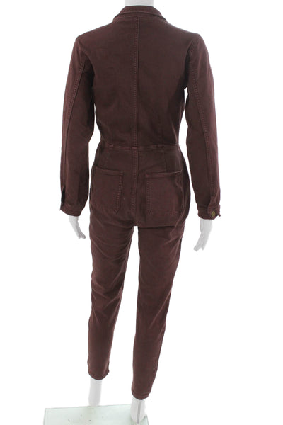 Free People Women Jumpsuit Brown Collared Long Sleeve Zip Cotton Size S