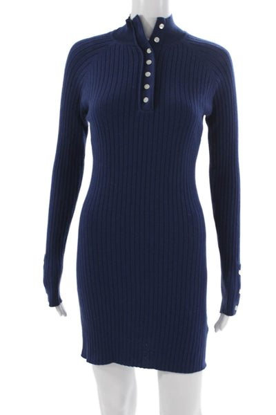 Frankies Bikinis Women Sweater Dress Blue Midi Long Sleeve Mock Neck Size M