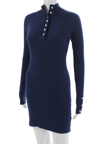Frankies Bikinis Women Sweater Dress Blue Midi Long Sleeve Mock Neck Size M