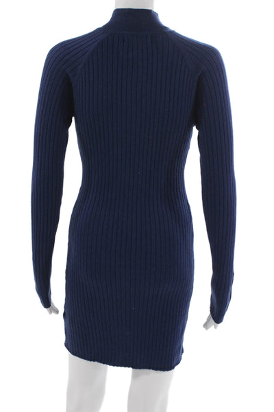 Frankies Bikinis Women Sweater Dress Blue Midi Long Sleeve Mock Neck Size M