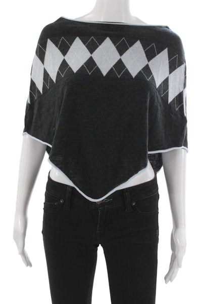 Frankies Bikinis Womens Cape Sweater Gray Argyle Boatneck Sleeveless Size L