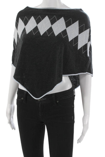 Frankies Bikinis Womens Cape Sweater Gray Argyle Boatneck Sleeveless Size L