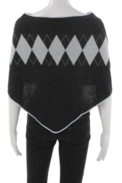 Frankies Bikinis Womens Cape Sweater Gray Argyle Boatneck Sleeveless Size L
