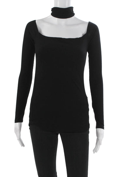 Michael Lauren Women Basic Black Square Neck Long Sleeve T-Shirt Size M