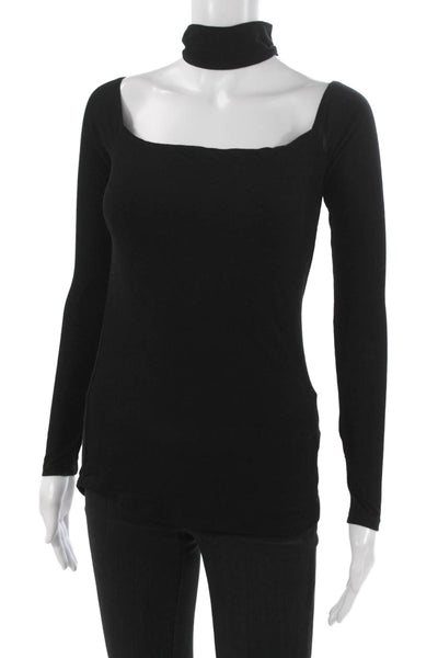 Michael Lauren Women Basic Black Square Neck Long Sleeve T-Shirt Size M