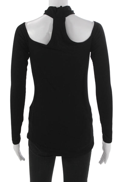 Michael Lauren Women Basic Black Square Neck Long Sleeve T-Shirt Size M