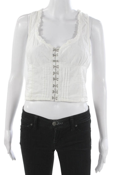 Free People Womens Cropped Tank White V-Neck 100% Cotton Sleeveless Size M