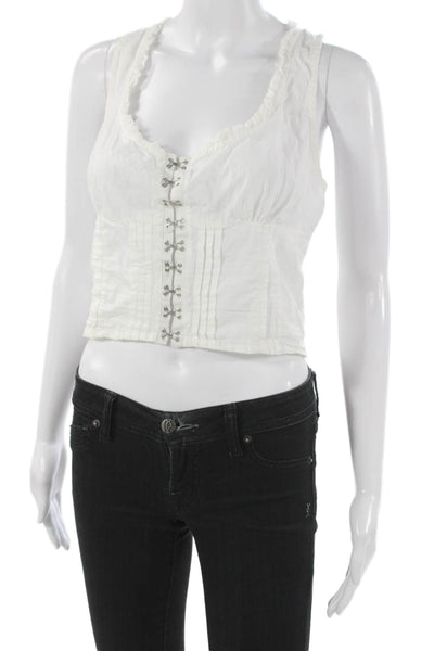 Free People Womens Cropped Tank White V-Neck 100% Cotton Sleeveless Size M
