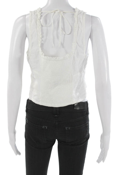 Free People Womens Cropped Tank White V-Neck 100% Cotton Sleeveless Size M