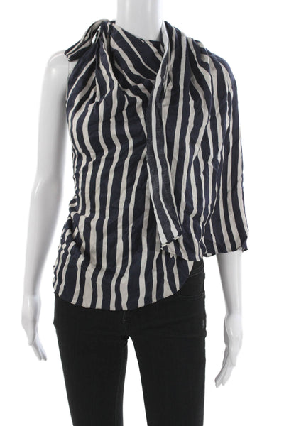 Zara Women Blue Striped One Shoulder Sleeveless Blouse Viscose Size S