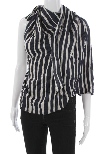 Zara Women Blue Striped One Shoulder Sleeveless Blouse Viscose Size S