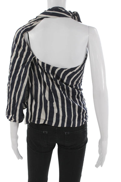 Zara Women Blue Striped One Shoulder Sleeveless Blouse Viscose Size S