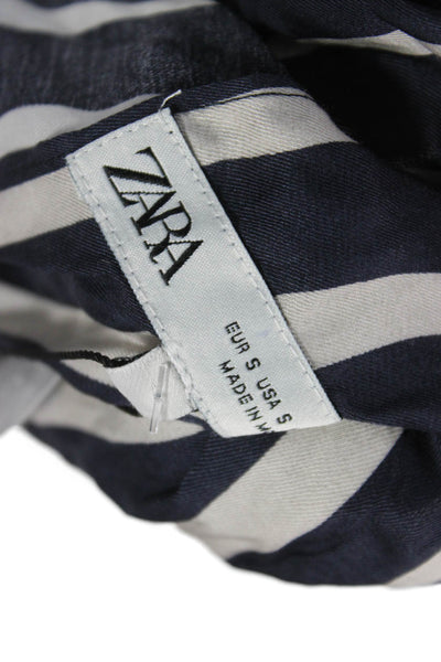 Zara Women Blue Striped One Shoulder Sleeveless Blouse Viscose Size S