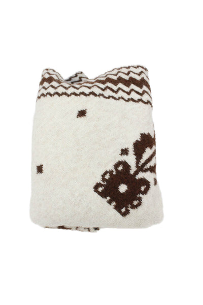 Free People Womens Geometric Knitted Frayed Hem Shawl Wrap Brown Size OS