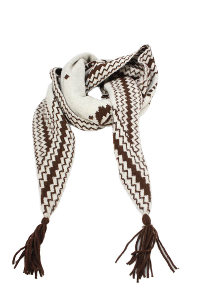 Free People Womens Geometric Knitted Frayed Hem Shawl Wrap Brown Size OS