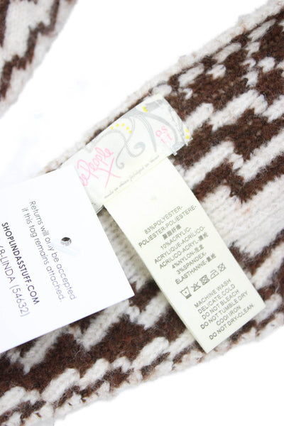 Free People Womens Geometric Knitted Frayed Hem Shawl Wrap Brown Size OS