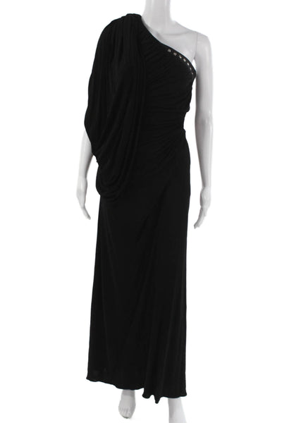 Karen Millen Women Maxi Dress Black One Shoulder Sleeveless Zip Viscose Size 4