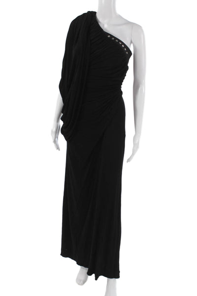 Karen Millen Women Maxi Dress Black One Shoulder Sleeveless Zip Viscose Size 4