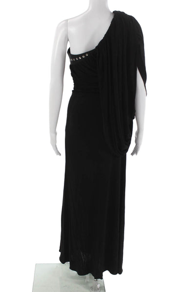 Karen Millen Women Maxi Dress Black One Shoulder Sleeveless Zip Viscose Size 4