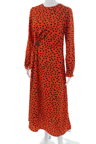 Hunter Bell Womens Orange Animal Print Fit & Flare Dress Long Sleeve Size 4
