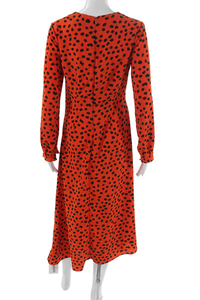 Hunter Bell Womens Orange Animal Print Fit & Flare Dress Long Sleeve Size 4