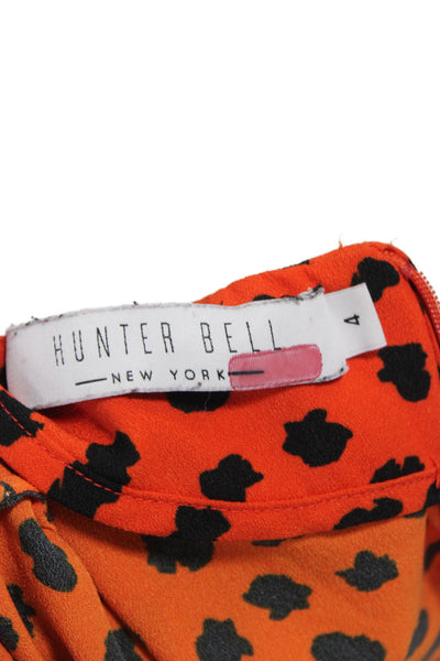 Hunter Bell Womens Orange Animal Print Fit & Flare Dress Long Sleeve Size 4