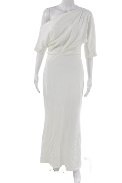 Badgley Mischka Women Maxi One Shoulder White Full Length Dress Size 4