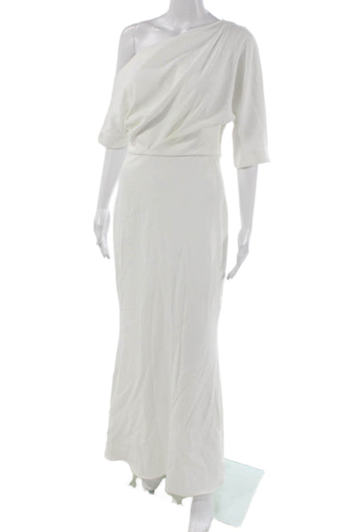Badgley Mischka Women Maxi One Shoulder White Full Length Dress Size 4