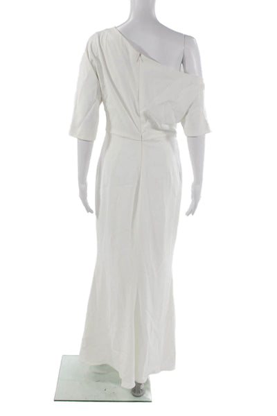 Badgley Mischka Women Maxi One Shoulder White Full Length Dress Size 4