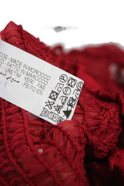 Zara Women Red Polyester Mock Neck Long Sleeve Button Blouse Size S
