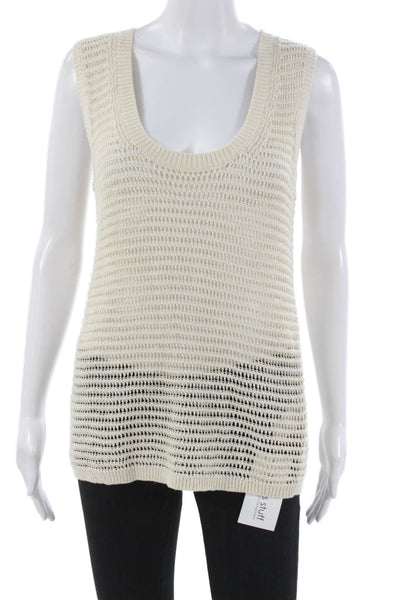 Reiss Women Basic Linen Scoop Neck Sleeveless Tank Ivory Pullover Size M