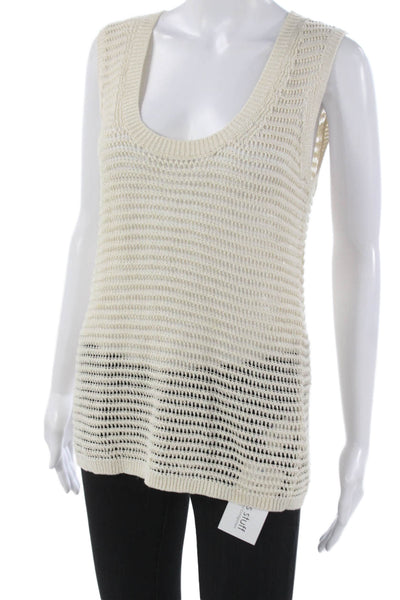 Reiss Women Basic Linen Scoop Neck Sleeveless Tank Ivory Pullover Size M