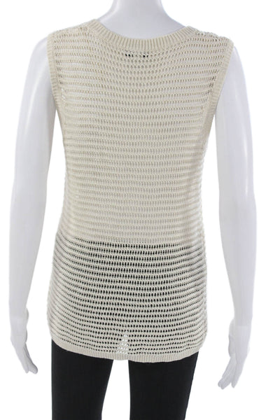 Reiss Women Basic Linen Scoop Neck Sleeveless Tank Ivory Pullover Size M