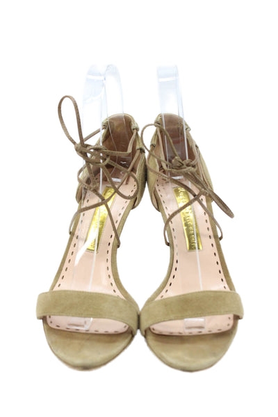 Rupert Sanderson Womens Suede Lace Up Sandal Heels Brown Size 35 5